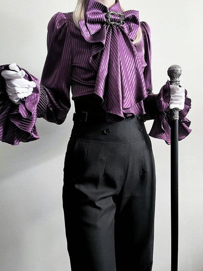 Lila Ouji Lolita Langarmhemd mit Jabot-Fliege