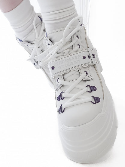 Design Buckle Lace-up Punk Platforms White Strap - Closure