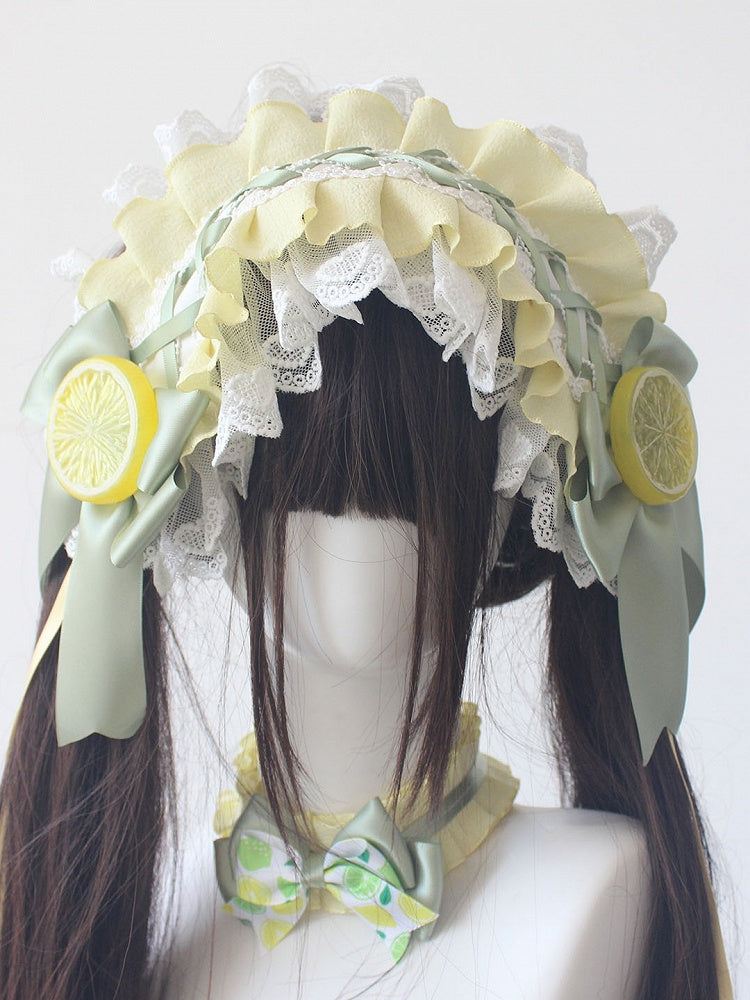 Yellow Details Bowknot Ruffled Hairband Lemon with Accent Green