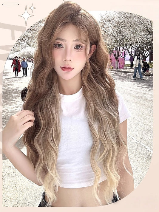 Brown Bangs 68CM Ombre Wig with Air Wavy