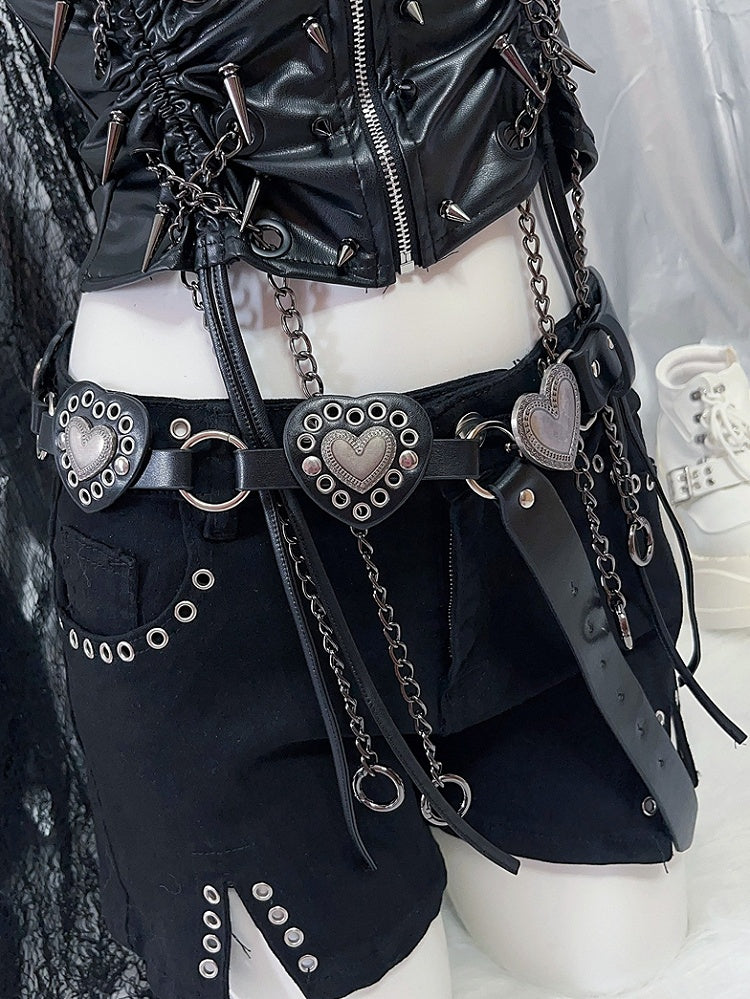 Gürtel verziert Y2K glamouröse PU-Taille herzförmige schwarze Nieten