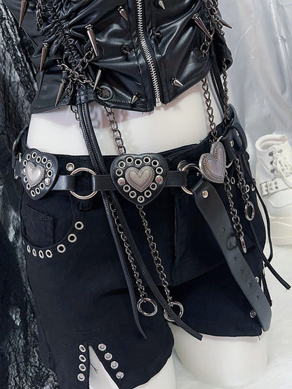 Gürtel verziert Y2K glamouröse PU-Taille herzförmige schwarze Nieten