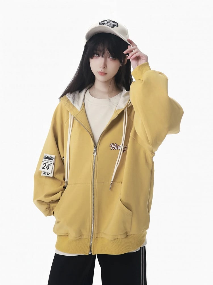 Cozy Zip-Up and Christmas Fleece Calendar Embroidered with Hoodie Pin Lettering Yellow