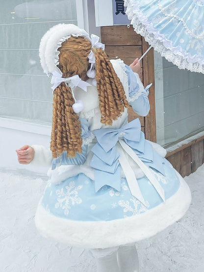 White and / Blue Hairband Detachable Sleeves Lolita Hairclip Bow