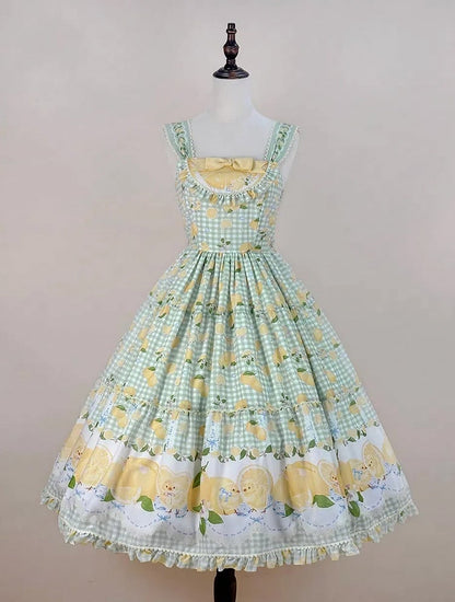 Gingham Print Skirt Dress and Green Lemon Lolita Jumper Chick
