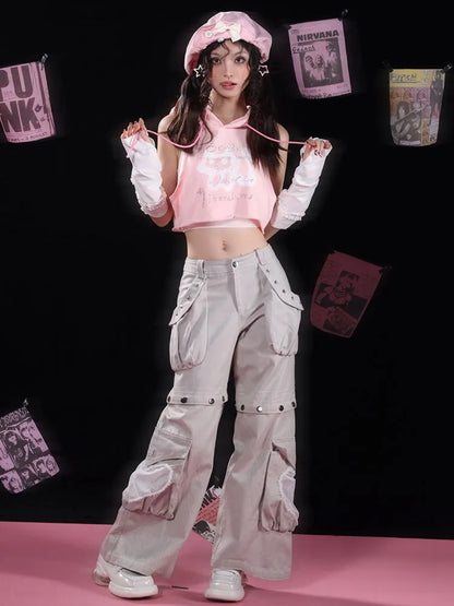 Abnehmbare Jeans-Nieten Cargo Grau Sternförmige Taschen