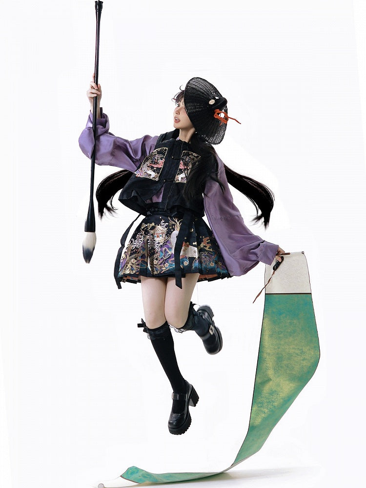 Hanfu Lolita Set: Shirt, Vest, and Embroidered Skirt - Zao Jing Ji