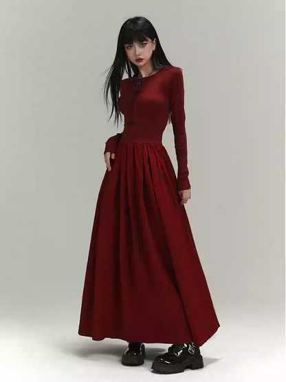 Gothic Wine Red Cross Backless/Covered-Back Slim-fitting Dress
