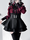 Jirai Button Blouse: Red Sweetheart Closure Wine Kei