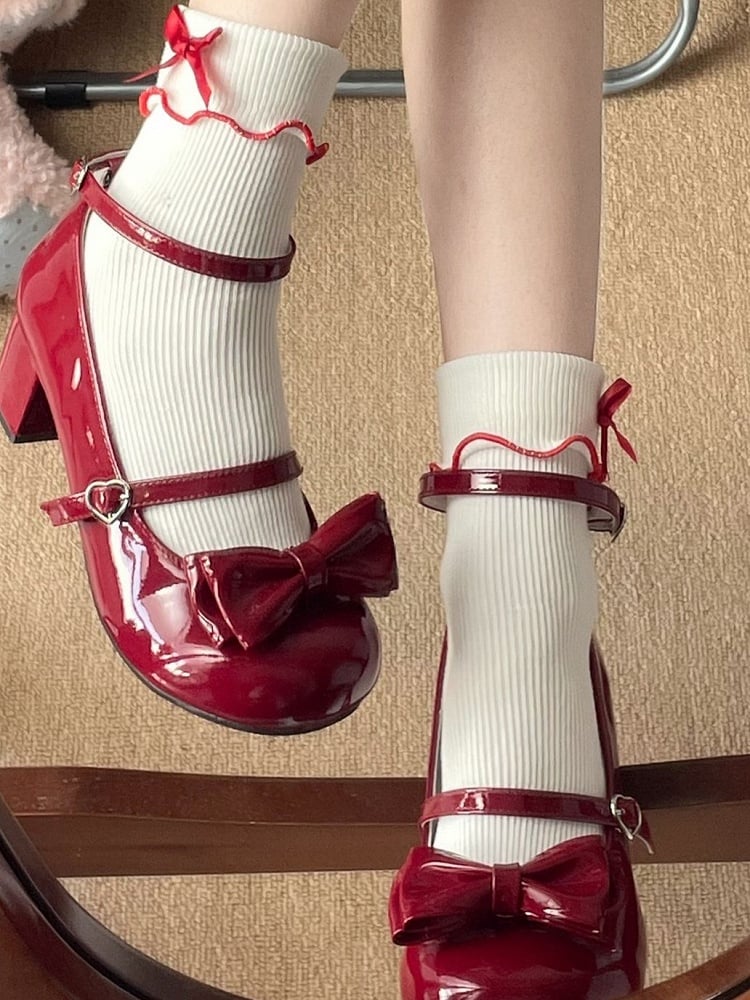 6 Ruffled Contrast Options Trim Ankle Socks Details Color Bowknot
