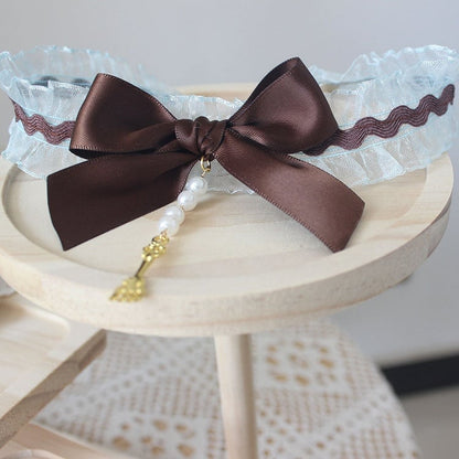 Decorated Beaded Spoon Bowknot Pendant Choker GreenBrown And