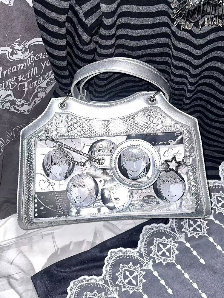 Silberne Ita-Umhängetasche aus PU mit Schlangenschuppen