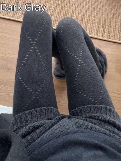 Diamond Ribbed (5 Colors） Accents Eyelet Tights with
