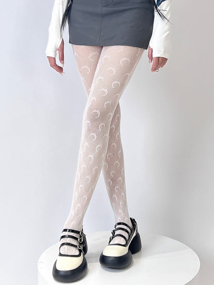 White/Black Bittersweet Moon Pattern Tights
