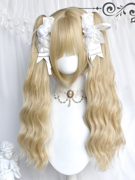 With Ponytails Wavy Two + Blonde Clips Shirt Claw Bangs Wigs