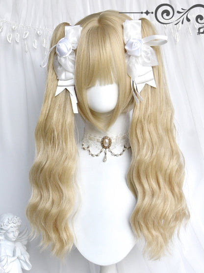 With Ponytails Wavy Two + Blonde Clips Shirt Claw Bangs Wigs