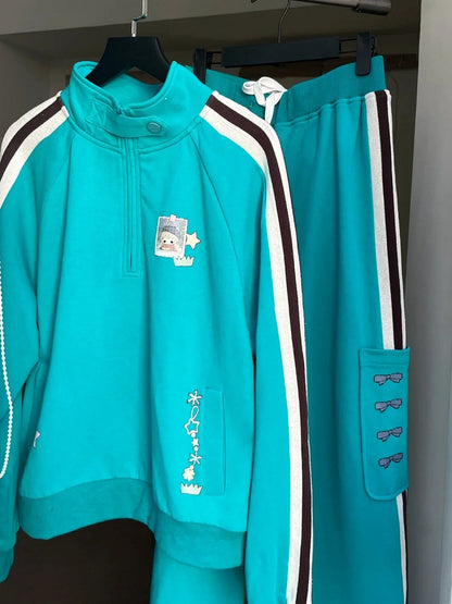 Pockets Striped Blue Side Sweatpants Cargo Sporty with Details