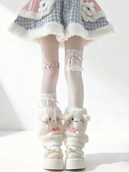 Lace Thigh-High White Bow Stockings -