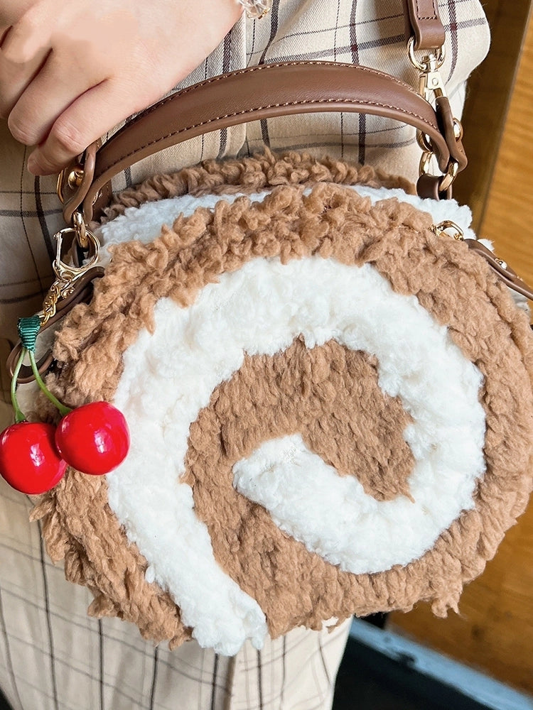 Dessert - Style Shoulder Sweet Plush Round Bag Dark Brown Lolita Kawaii