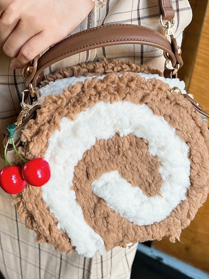 Dessert - Style Shoulder Sweet Plush Round Bag Dark Brown Lolita Kawaii