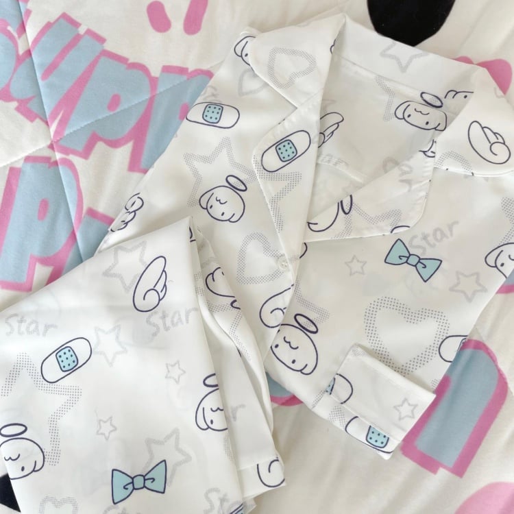 Pyjama-Set mit Engel-Print in Weiß und Rosa