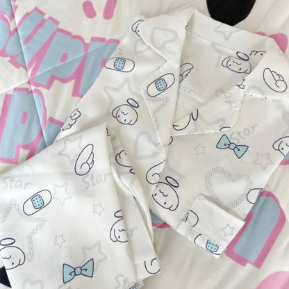 Pyjama-Set mit Engel-Print in Weiß und Rosa