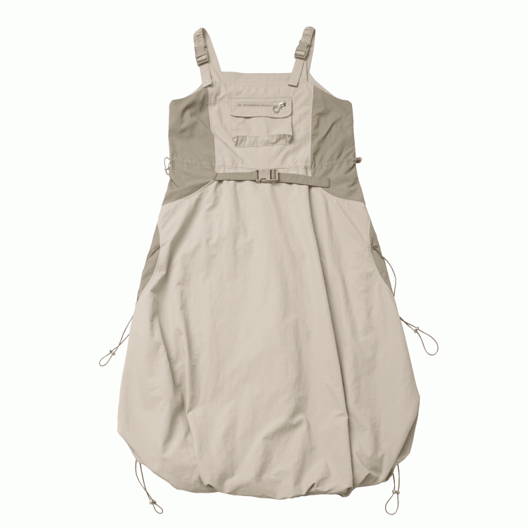 und Techwear-Overall mit Ballonrock-Details, Khaki, Druckknopf-Kordelzug