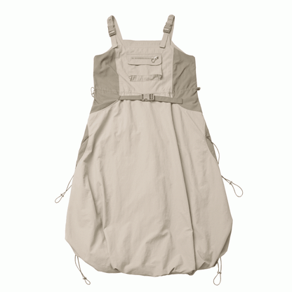 und Techwear-Overall mit Ballonrock-Details, Khaki, Druckknopf-Kordelzug