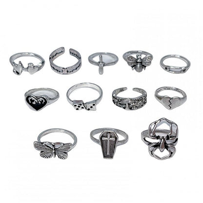 Spinnensarg Schmetterling Gothic Ringe Set