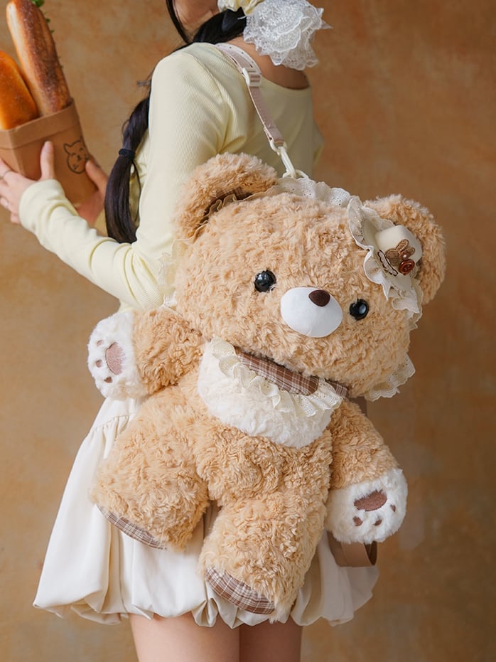 Shoulder Khaki Bear Straps Detachable 50cm Plush Backpack