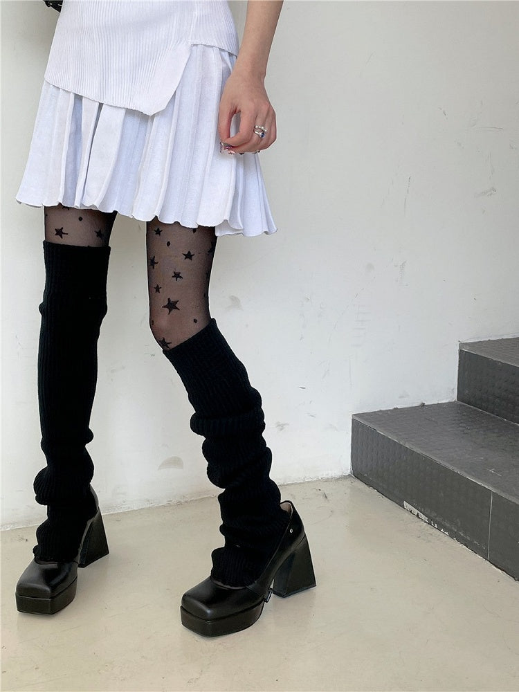 Options Detachable Color Knitted 7 With Leg Warmers Ribbon 75CM Bow