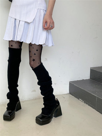 Options Detachable Color Knitted 7 With Leg Warmers Ribbon 75CM Bow