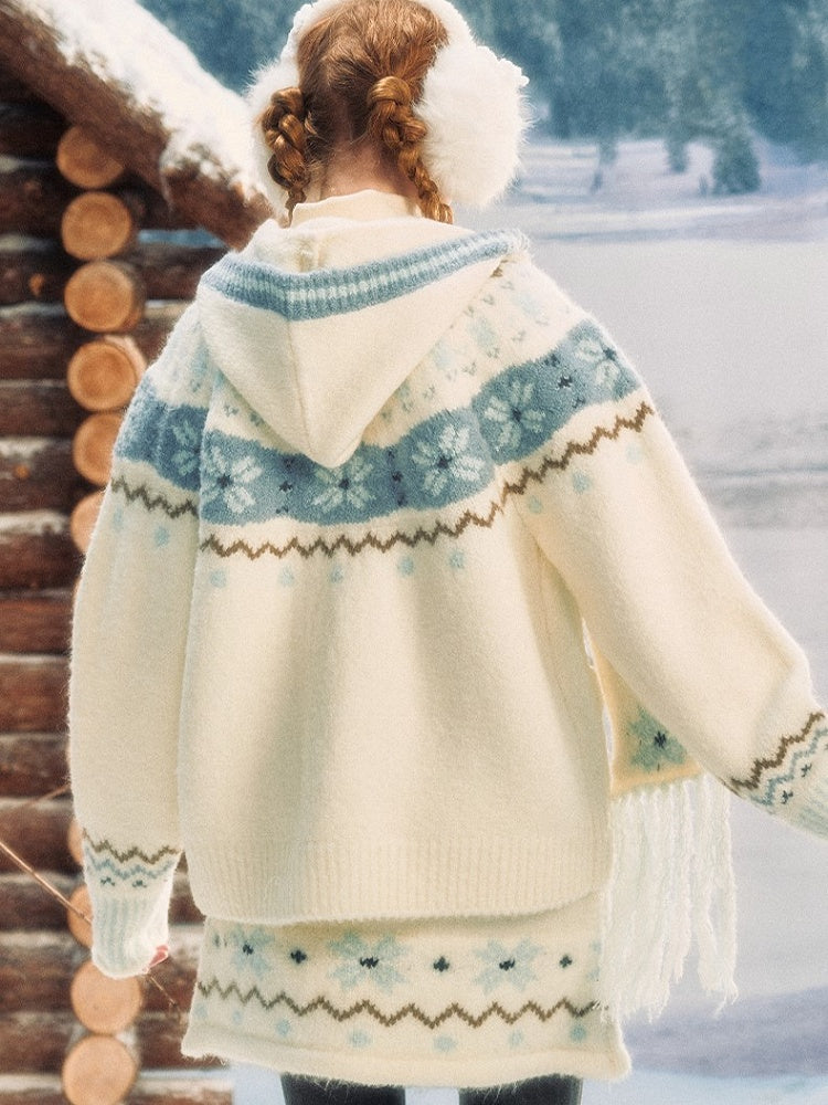 Pattern Knit White Vintage Skirt Snowflake