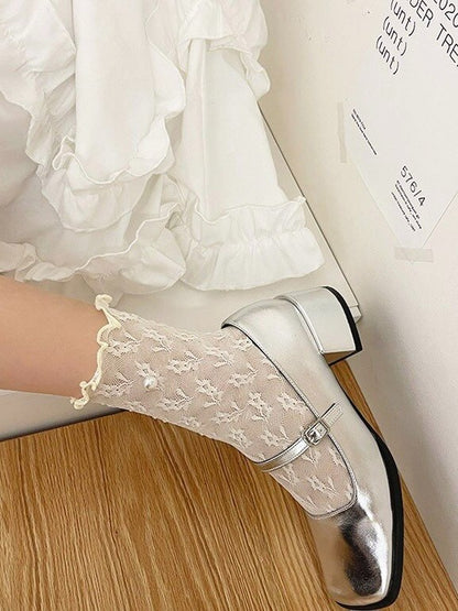 Pearl Ruffle Lace Socks Trim Floral Ballet Short Style