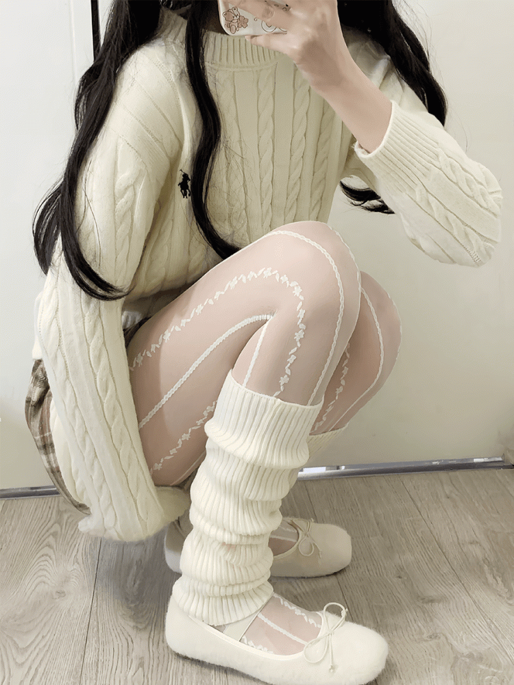 Off-white/Khaki/Gray/Black Knitted Leg Warmers