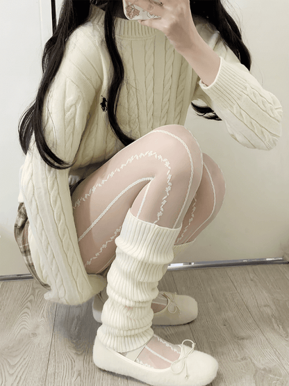 Off-white/Khaki/Gray/Black Knitted Leg Warmers