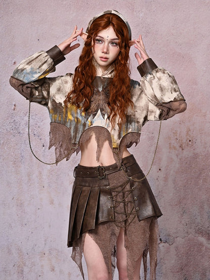 Light Punk Butterfly Brown Tie-dyed Chains with Wasteland Hoodie