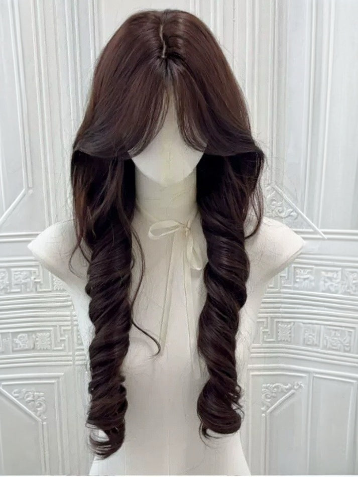 75cm Chestnut Curly Hairpiece with Fringe - Meow Island Wig