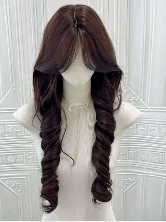 75cm Chestnut Curly Hairpiece with Fringe - Meow Island Wig
