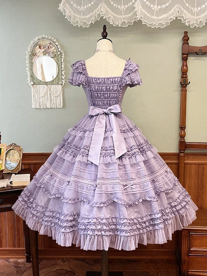 Rüschendetails und Lolita-Besätze Lila Klassisches Plisseekleid Elegant