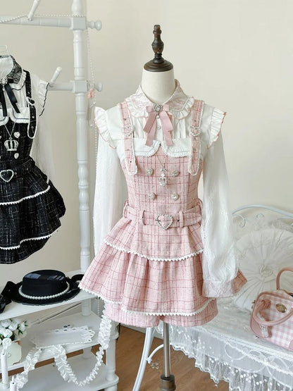 Shorts Clasps Belt Set: with Strap Sweet Pink Jirai Dress Kei and Heart Tweed Overall
