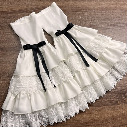 with Detachable and Bow Bell Accents Black Lace Sleeves White Detail