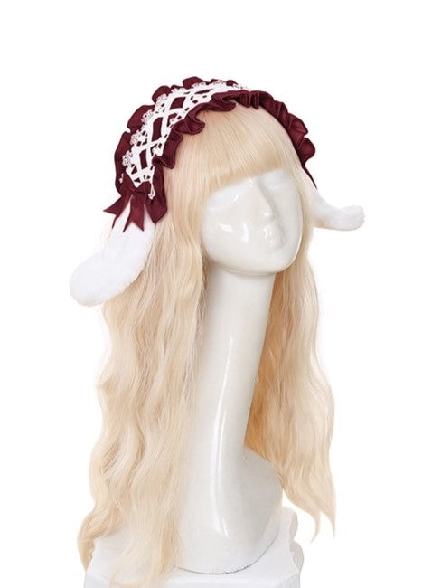 Criss-Cross Hairband with Plush Ear Design Black/Pink/Wine Drooping Edge Red Ruffle