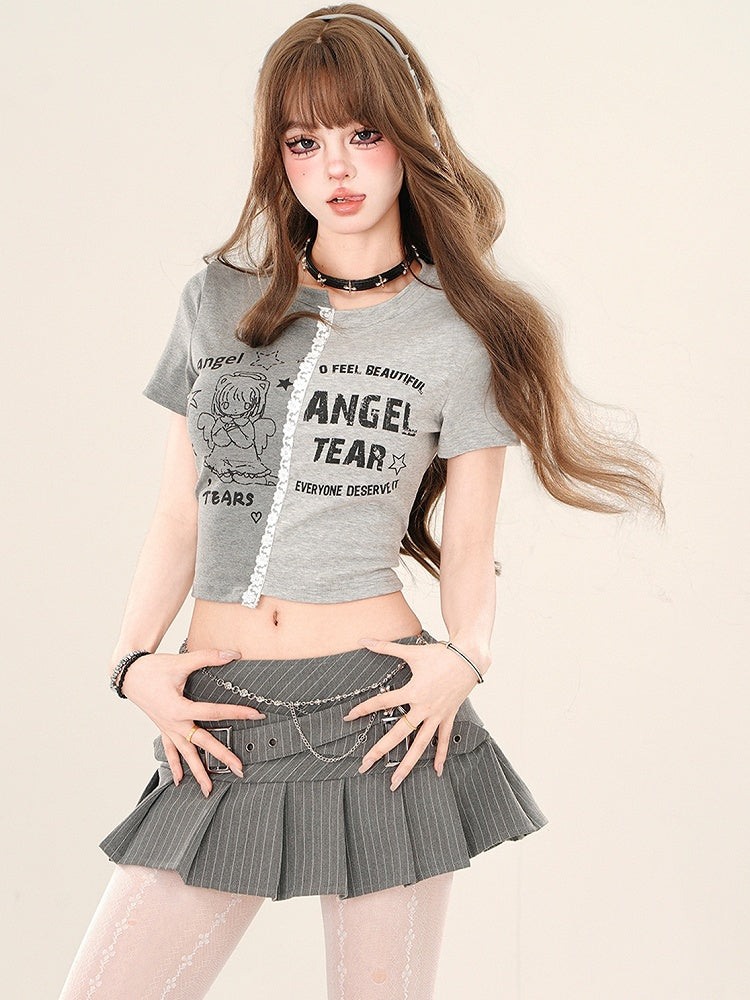 Rosa/graues Angel Girl Colorblock-Crop-Top