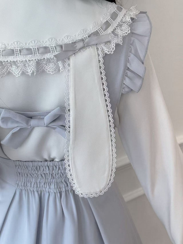 on with Chiffon Skirt Bowknots Light Jirai Blue Kei Dress Hem Tiered