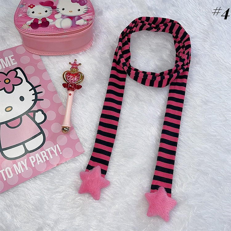 Y2K Plush Star Striped Scarf