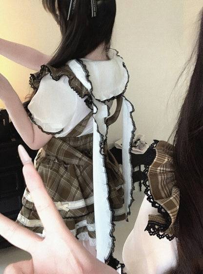 Black/White Bunny Ear Peter Pan Collar Blouse with Lace - Kitty Bxllet