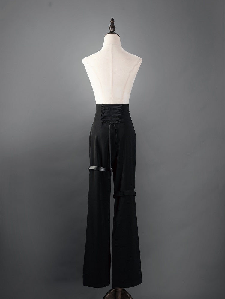 Black Corset High-Waist Pants with Buckle Details - Shi Zhi Mao