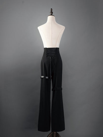 Black Corset High-Waist Pants with Buckle Details - Shi Zhi Mao