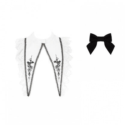 White + Rosette Sharp Embroidery Gothic Collar Lolita Bow Black